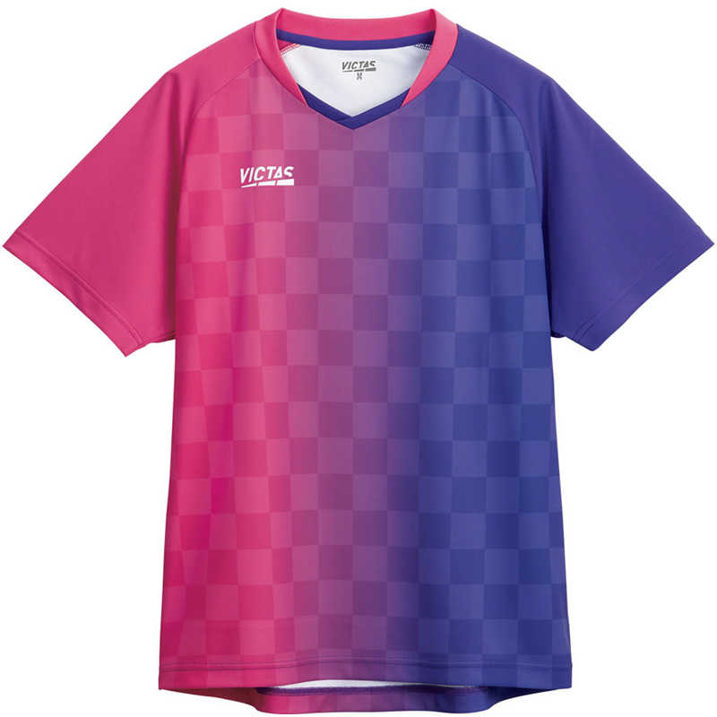 VICTAS　男女兼用 ユニセックス バーティカル グラデーション ゲームシャツ(VERTICAL GRADATION GS)(2XSサイズ/) ホットピンク×バイオレット　612101