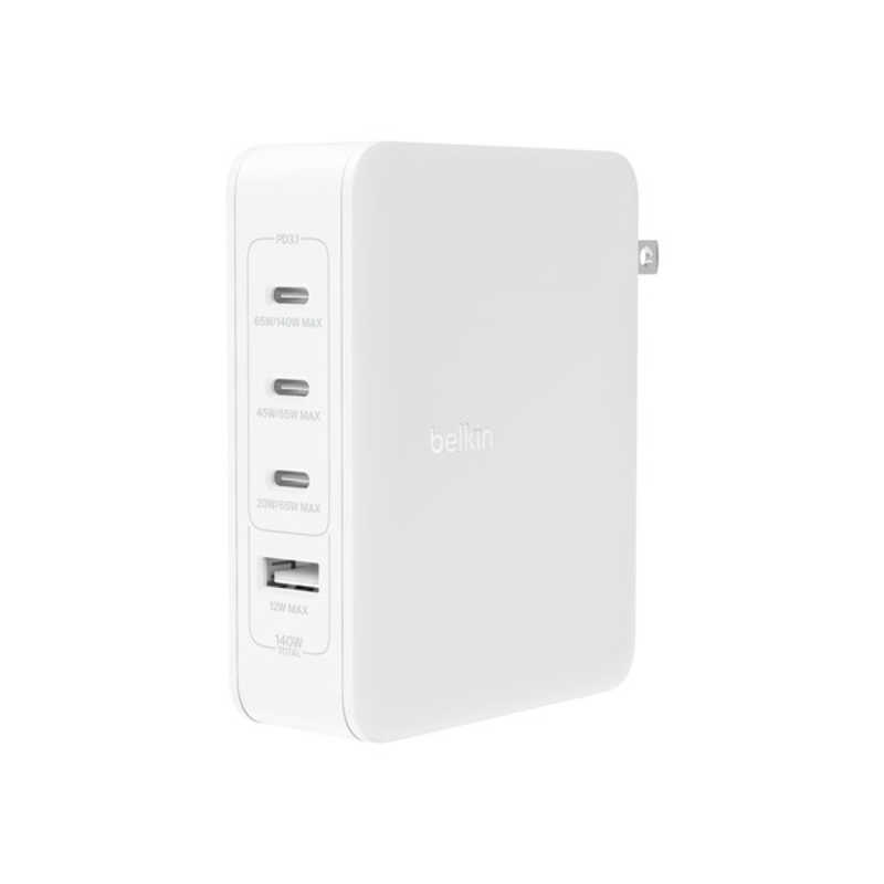 BELKIN　140W 4ポート GaN PD対応 急速AC充電器 ホワイト ［4ポート /USB Power Delivery対応 /GaN(窒化ガリウム) 採用］　WCH014DQWH｜コジマ店