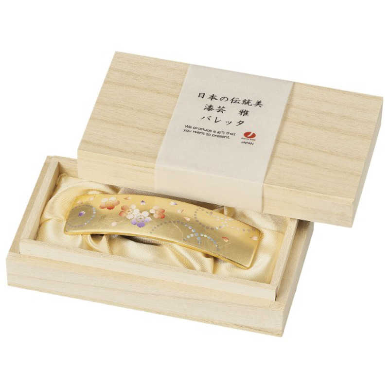 まえじゅう漆器　漆芸バレッタ長角(小)桐箱入り 舞桜(G)