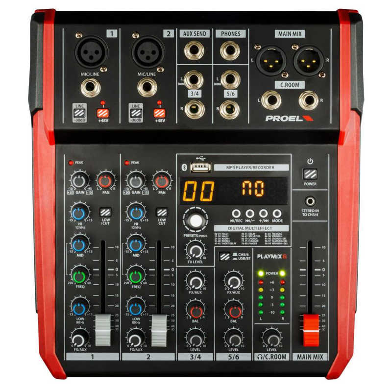 PROEL　コンパクトミキサー6ch エフェクター内蔵 MP3録再 Blutooth搭載　PLAYMIX6JP