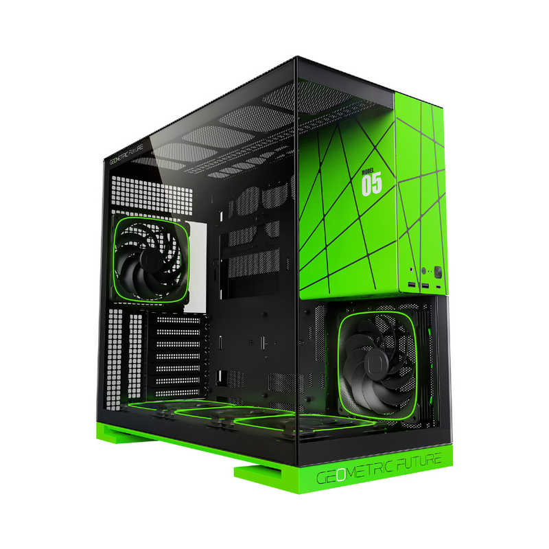 GEOMETRICFUTURE　PCケース ［ATX / Micro ATX / Extended ATX / Mini-ITX］ Model 5 ブラック/グリーン　GF-M5-NV Edition PLUS
