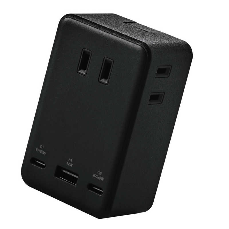 エレコム ELECOM 電源タップ コンセント ×3 USB-C ×2 USB-A ×1 ポート付き PSE適合 67W PD対応 MacBook WindowsPC iPhone Android スマホ充電対応 ブラック T-U09-3AC2BK