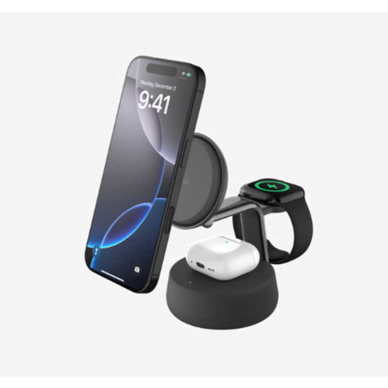 BELKIN　UltraCharge Pro Qi2 25W 3-in-1マグネット式充電ドック チャコール　WIZ040dqCH