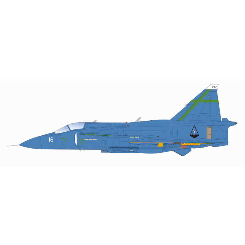 プラッツ　1/48 スウェーデン空軍 JA37 ヤクトビゲン ブルーピーター スウェーデン空軍75周年記念塗装機 イタレリ