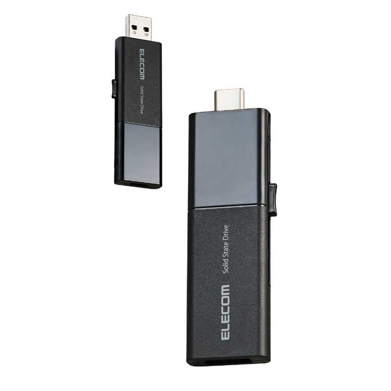 エレコム　ELECOM　SSD 外付け 500GB 読込最大420MB/秒 スライド式 USB Type-C/USB-A 両対応 ブラック　ESDEWB0500GBKR｜コジマ店