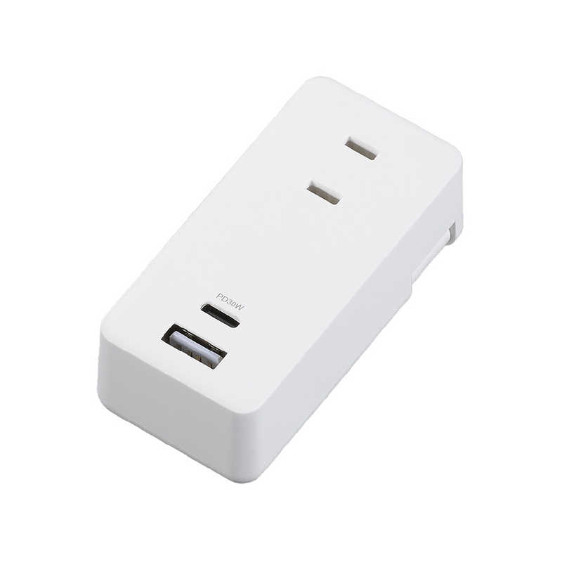 ヤザワ　極小USBタップ2個口PD30W 白 PD30W対応 Type-Cポート付き ［直挿し / 2個口 / スイッチ無 / 2ポート］　H5FS400PD30WH