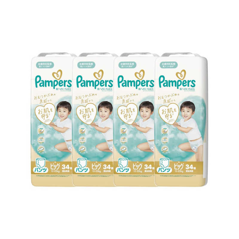 P＆G　(ケース販売) パンパース 肌へのいちばんパンツ スーパージャンボビッグ(12-22kg) 34枚×4個　PMハダパンSJXLCS 6,889円