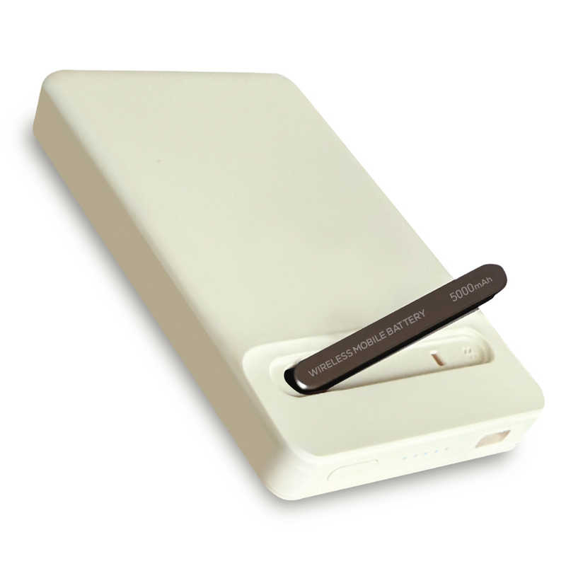 オズマ　ワイヤレス準固体モバイルバッテリー 5000mAh PD20W スタンド付 ［USB Power Delivery対応 / 2ポート］ オフホワイト　SSLC2W50-CCOW