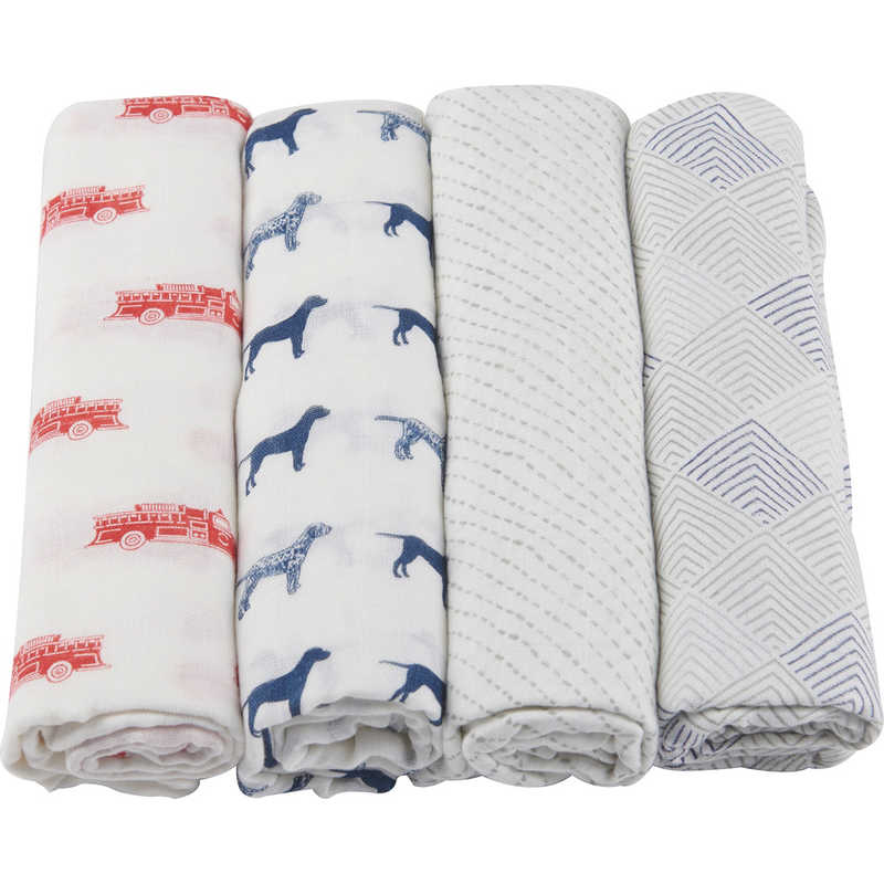 NEWCASTLECLASSICS　バンブースワドル4枚セット Fire Truck & Dalmatian ニューキャッスルクラシックス