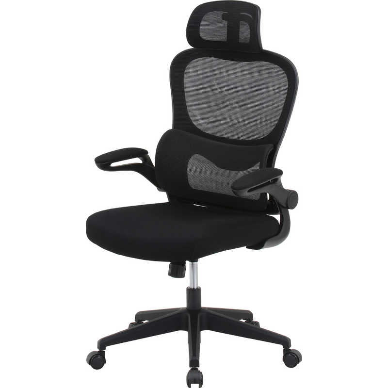 不二貿易　メッシュチェア ［W640xD630xH1110～1240mm］ ランバーサポート付き ルフト ブラック　91010