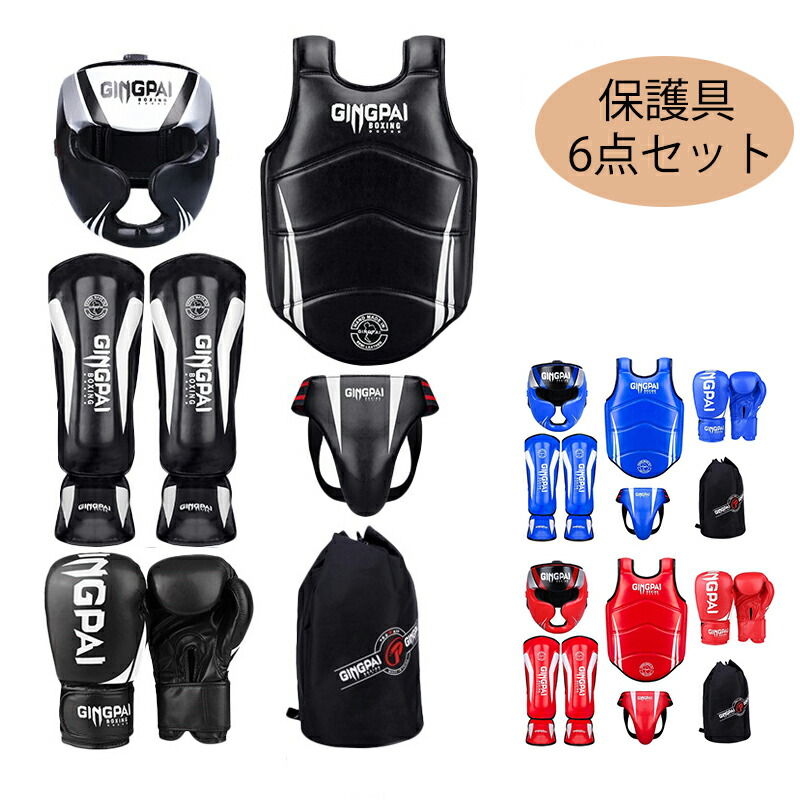 GINGPAI ボクシング 6点セット キッズ テコンドー プログレード 競技用保護具 トレーニング 保護 ボクシング ボディプロテクター ギア ボクシンググローブ レッグガード 股間ガード武道 テコンドー 男性/女性 防具フルセット gtxb36a