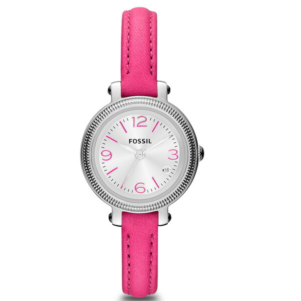 送料無料 レディース 腕時計 FOSSIL フォッシル HEATHER ヘザー ES3302 ブランド かわいい おしゃれ 革ベルト レザー アナログ 文字盤 シルバー ピンク ビビッドピンク シンプル 見やすい ベルト 8mm ボックス 箱付き 女性 ウォッチ 時計 フォーマル 上品 ブランド