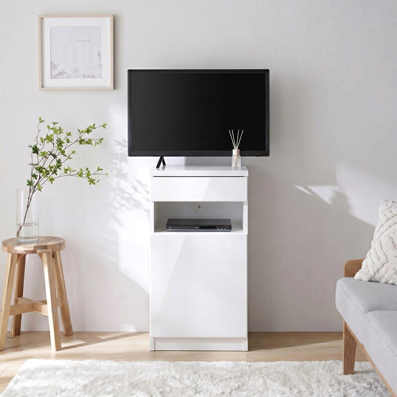テレビ台 ハイタイプ 扉付き 引き出し ヴィンテージ 西海岸 ブルックリン テレビボード ルーター 背面収納 配線 ゲーム機 高い 壁寄せ 壁面 薄型 幅40 高さ80 キャビネット モデム ケーブル コード a4 本棚 可動棚 鏡面 ホワイト 白 19型 20型 19インチ 20インチ|家具・インテリア通販Room
