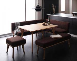 祝開店 大放出セール開催中 ダイニングテーブルセット 大きい 低め ロータイプ 高さ65 ミッドセンチュリー スタイリッシュ クール デザイナーズ 幅1 机 ソファ1 右肘ソファ1 長椅子1 スツール1 5点 カウチ 食卓 北欧 安い おしゃれ 椅子 ベンチ ファミレス風 L型