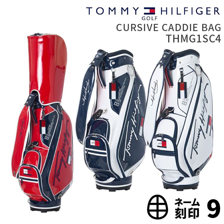 トミーヒルフィガーゴルフカーシブキャディバッグCURSIVE CADDIE BAG THMG1SC4エナメル筆記体ロゴTOMMY HILFIGER  GOLF カートキャディ カートタイプ9型 46インチ対応 口枠6分割【ネーム刻印サービス】 | ロッディオコンシェルジュＲ＋Ｎ