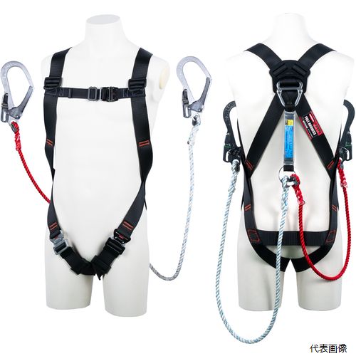 藤井電工 TH-510-DZ1-OT-BLK-L-2R23-BX TSUYORON ライトハーネス ツインランヤード付き 三つ打ちロープ 黒 Lサイズ