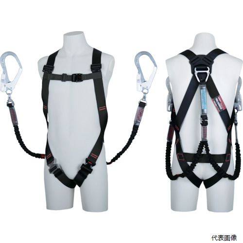 藤井電工 TH-510-2NV93SV-OT-BLK-L-2R23BX TSUYORON ライトハーネス ツインランヤード付き 伸縮式ノビロン(BK) 黒 Lサイズ