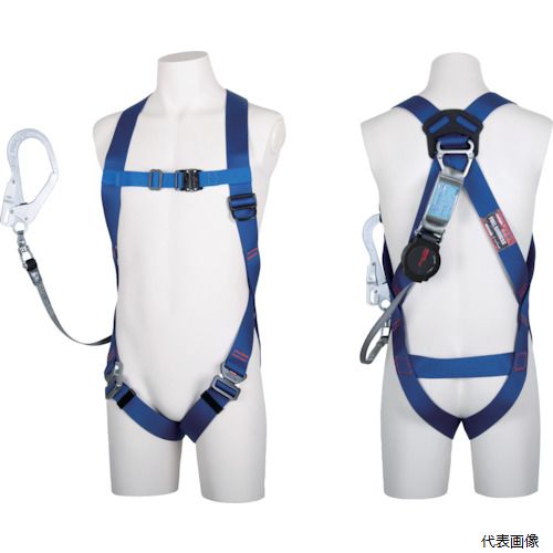 藤井電工 TH-510-OH93SV-OT-BL4-M-R23-BX TSUYORON ライトハーネス シングルランヤード付き ロック機構付き巻取式ワン・ハンドリトラ 青 Mサイズ