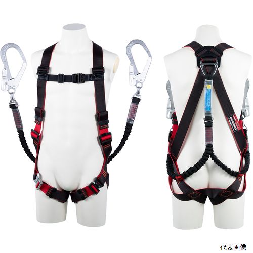 藤井電工 TH-508-2NV93SV-OT-BKR-M-2R23BX TSUYORON レヴォハーネス ツインランヤード付き 伸縮式ノビロン(BK) 黒・赤 Mサイズ|Pro-Tools 店