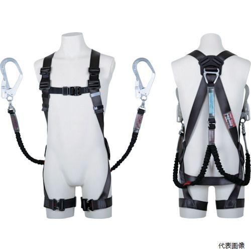 藤井電工 TH-504-2NV93SV-OT-DG-L-2R23-BX TSUYORON 黒影ハーネス ツインランヤード付き 伸縮式ノビロン(BK) ダークグレー Lサイズ