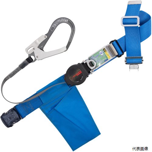 藤井電工 TB-ORL-OT593-BL4-M-BP TSUYORON 胴ベルト型墜落制止用器具(巻取タイプ)ロック機構付き ワン・ハンドリトライト 青 Mサイズ 幅50MM×長さ1200MM ワンタッチバックル仕様