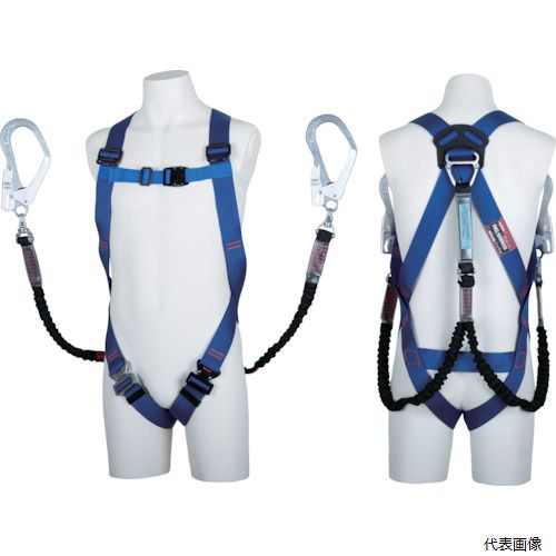 藤井電工 TH-510-2NV93SV-OT-BL4-M-2R23BX TSUYORON ライトハーネス ツインランヤード付き 伸縮式ノビロン(BK) 青 Mサイズ