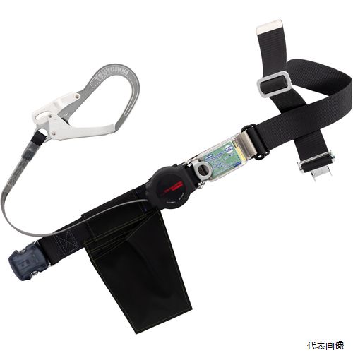 藤井電工 TB-ORL-OT593-BLK-M-BP TSUYORON 胴ベルト型墜落制止用器具(巻取タイプ)ロック機構付き ワン・ハンドリトライト 黒 Mサイズ 幅50MM×長さ1200MM ワンタッチバックル仕様