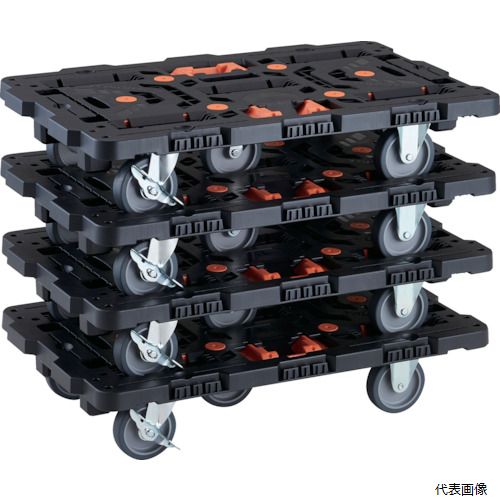 (代引き不可) トラスコ 4550414005512 TRUSCO まとめ買い 連結式樹脂製平台車 ビートル 700X450 自在3輪 内2輪ストッパー付 とめたろう付 4台セット