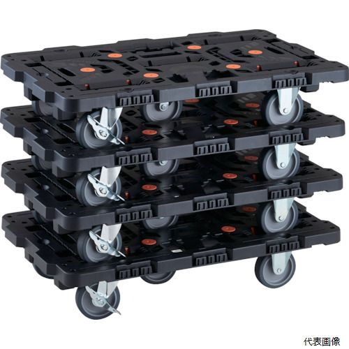 (代引き不可) トラスコ 4550414005499 TRUSCO まとめ買い 連結式樹脂製平台車 ビートル 700X450 自在3輪 内2輪ストッパー付 4台セット｜Pro-Tools　店