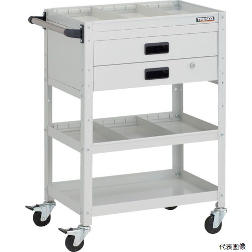 (代引き不可) トラスコ TRUSCO ツールワゴン ラビットワゴン 600X400XH880 3段 2段引出付 仕切板2段付 ハンドル付 ゴム車輪 ホワイト｜Pro-Tools　店