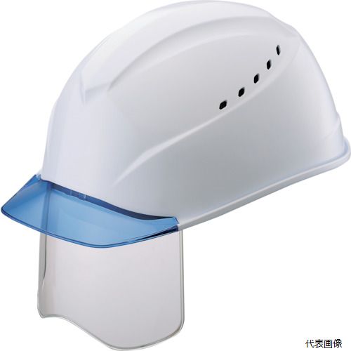 谷沢製作所 1230VJ-SH-V5-W3-J タニザワ エアライトS搭載ヘルメット(ブルー透明ひさし・溝・通気孔・シールド付) 白色