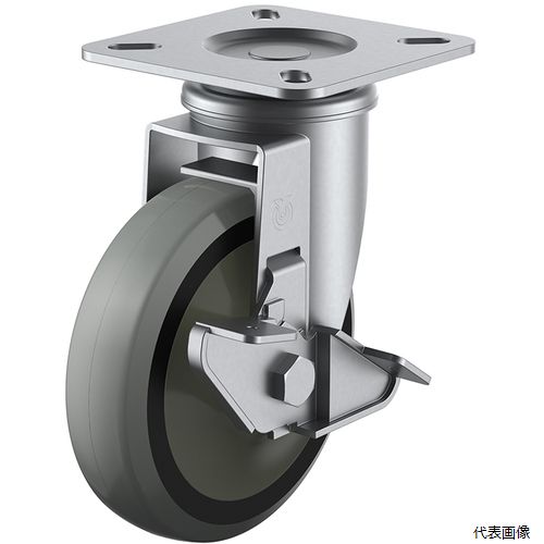 ユーエイ SUS-GUJ-200S プレート式 自在 ステンレスキャスター ウレタン 車輪径200mm ストッパー付き Jタイプ SUS-J-S型 取付寸法115×115(105×105)