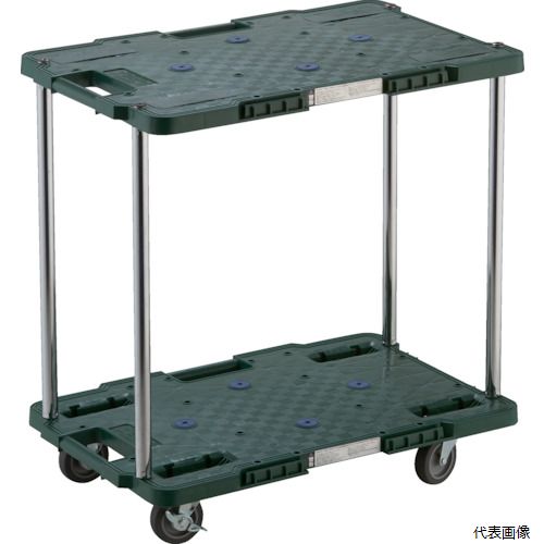 【スタンプラリー】(代引き不可) トラスコ MPB-602JS-GN TRUSCO 樹脂製台車 ルートバン 2段式 400X600 4輪自在ストッパー付 緑|Pro-Tools 店