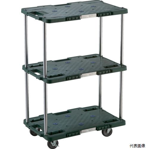 【スタンプラリー】(代引き不可) トラスコ MPB-603JS-GN TRUSCO 樹脂製台車 ルートバン 3段式 400X600 4輪自在ストッパー付 緑|Pro-Tools 店