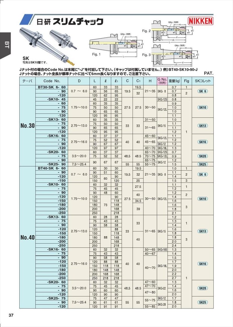 日研工作所NIKKENSKスリムチャックBT30BT30-SK6-120(BT30-SK6-120)
