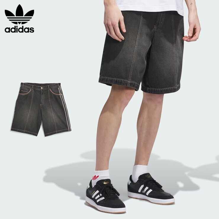 ADIDAS アディダス デニムハーフパンツ 短パン ショートパンツ サイドライン ラインパンツ おしゃれ 服 JX5468