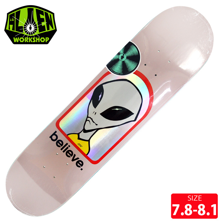 スケボー デッキ Believe エイリアン 8 1 ワークショップ Alien Workshop パーツ Believe Hologram Pink Deck 7 8 8 1 スケートボード Skateboard デッキテープ付 Questons クエストン Alien Workshop Official Deck