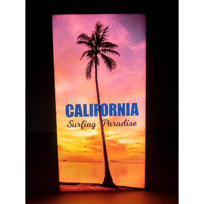【LEDデザインライト】CALIFORNIA カルフォルニア 　ヤシの木 夕日 BEACH ビーチ 海 海水浴場 砂浜 夏 サマー WELCOME OPEN 看板 インテリア 雑貨 置物◆Lサイズ◆