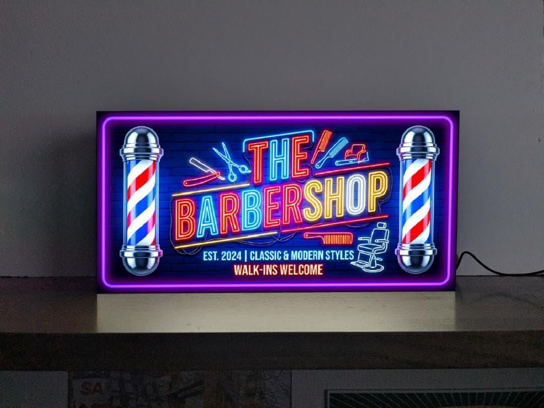 【オーダー無料 Lサイズ】バーバーショップ barber ヘアーサロン 理容室 美容室 床屋 散髪 サインポール カット プレゼント 店舗 自宅 屋台 キッチンカー パーティー イベント テーブル カウンター サイン ランプ 照明 看板 置物 アメリカン雑貨 ライトBOX 電飾看板 電光看板
