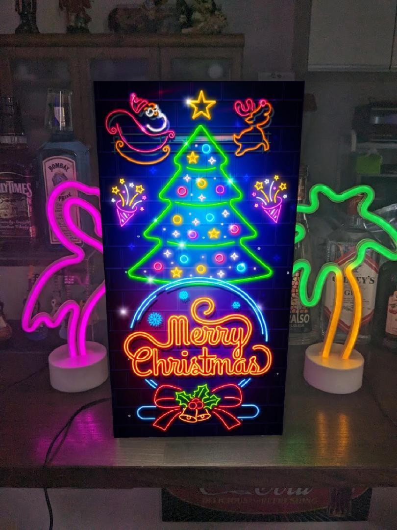 【Lサイズ】メリー クリスマス サンタクロース イルミネーション クリスマスツリー ポップアート 飾付け 宴会 祝い セール インテリア 装飾 プレゼント 店舗 自宅 パーティー イベント テーブル カウンター サイン ランプ 照明 看板 置物 雑貨 ライトBOX 電飾看板 電光看板