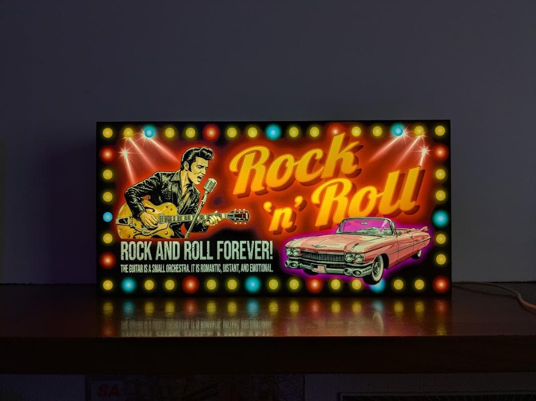 【Lサイズ】ロックンロール ロカビリー アメ車 旧車 ライブ ミュージック ギター アメリカンレトロ プレゼント 店舗 自宅 屋台 キッチンカー パーティー イベント テーブル カウンター サイン ランプ 照明 看板 置物 アメリカン雑貨 ライトBOX 電飾看板 電光看板
