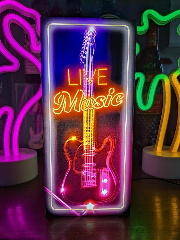【Sサイズ】LIVE MUSIC ギター エレキギター テレキャスター バンド ライブハウス ライブバー バー ミュージック カフェ 飲食店 楽器店 レコードショップ 店舗 自宅 パーティー イベント テーブル カウンター ランプ 看板 置物 雑貨 ライトBOX 電飾看板 電光看板