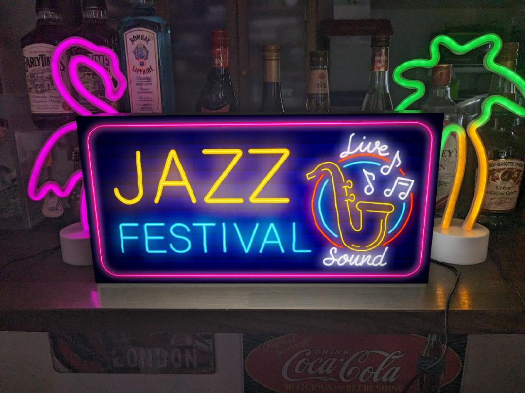 【Lサイズ】JAZZ ジャズ ジャズフェスティバル ライブハウス カフェ バー サックス 音符 レトロ OLD スタンダードジャズ レコード CD ジャズ喫茶 店舗 自宅 パーティー イベント テーブル カウンター サイン ランプ 看板 置物 雑貨 ライトBOX 電飾看板 電光看板