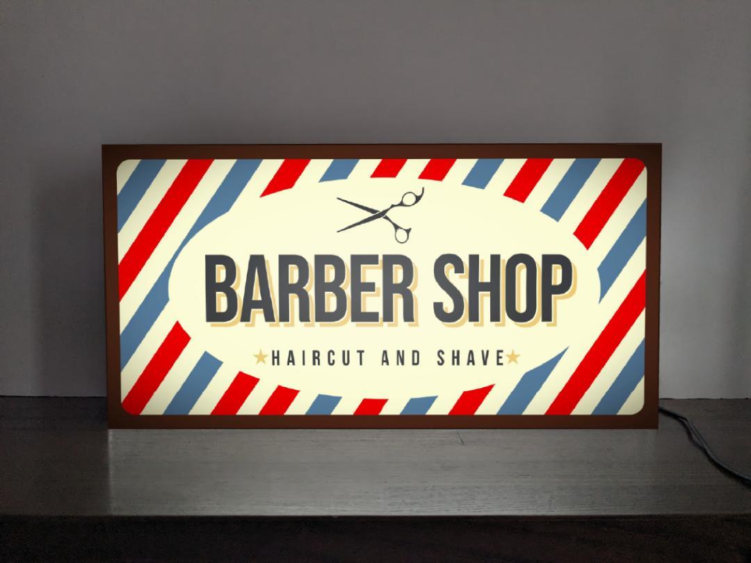 【L大いさ◆名入れ無料】BARBER SHOP バーバー販売店 理容室 美容室 ヘアーサロン 床屋 髪 取りすてる 殴ること 取り引き中 OPEN 開店 差し上げ物 バス発着場 住まい 寄り合い でき事 早見表 カウンタ 息差し 照明ランプ 照明装置 貼り出し 飾りつけ 雑貨 ともし火BOX 電飾貼り出し 稲魂貼り出し