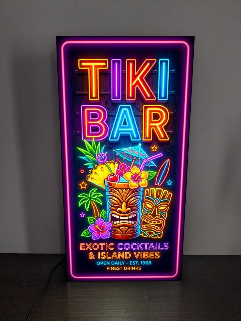【オーダー無料 Lサイズ】TIKI BAR アロハ ハワイ ハイビスカス トロピカルカクテル ビーチ サーフィン ヤシの木 南国 プレゼント 店舗 自宅 屋台 キッチンカー パーティー イベント テーブル カウンター サイン ランプ 照明 看板 置物 雑貨 ライトBOX 電飾看板 電光看板