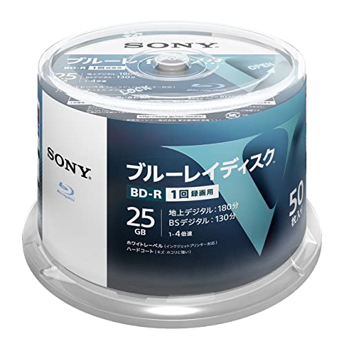 【50枚(地デジ約150時間)傷・埃・汚れに強い】 ソニー / 50枚入り / ビデオ用ブルーレイディスク / 1回録画用 / BD-R / 1枚あたり25GB(地デジ約3時間) / 1-4倍速 / ディスク用ケース無し / 50BNR1VLPP4