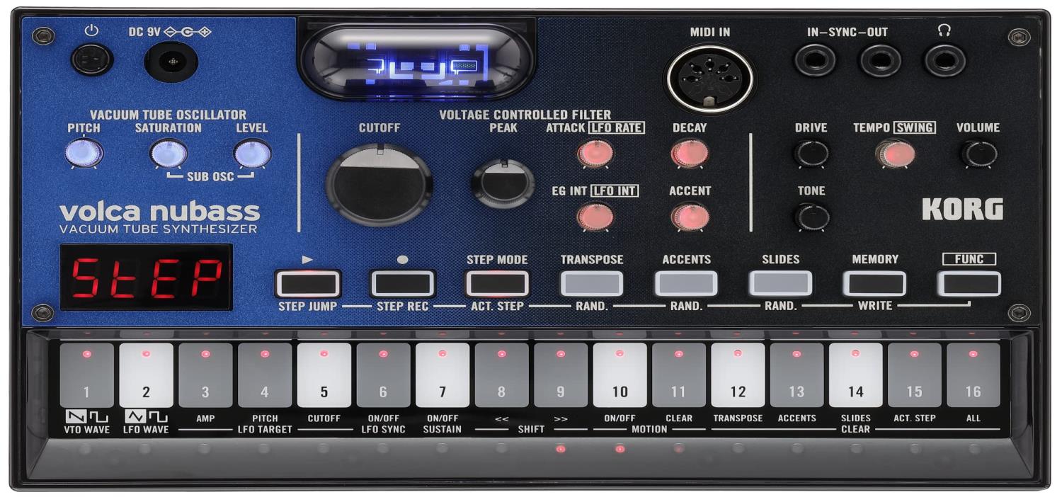 KORG シンセサイザー ベースマシン volca nubass 真空管回路 Nutube搭載 16ステップシーケンサー 電池駆動 スピーカー内蔵 ヘッドフォン使用可 どこでも使えるコンパクトサイズ すぐに始められるソフトウェアライセンス込み