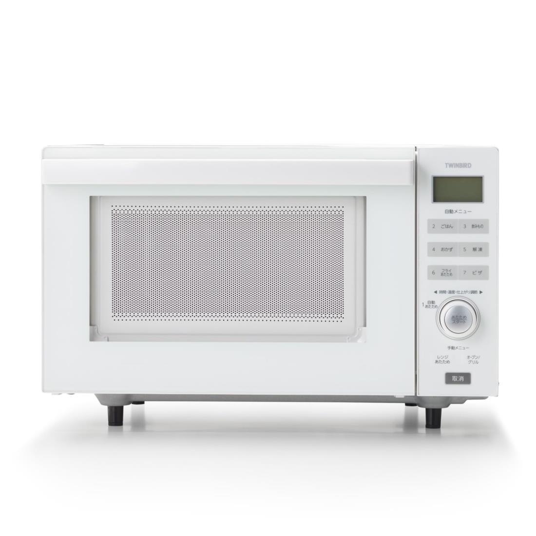 ツインバード オーブンレンジ 18L フラットテーブル 一人暮らし ヘルツフリー 110~200℃ 赤外線センサー お手入れ簡単 ホワイト DR-E852W