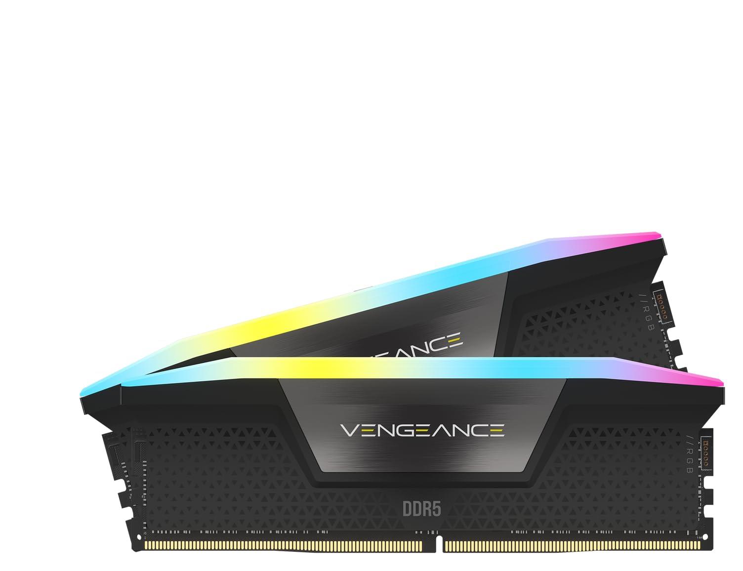 CORSAIR DDR5-6000MHz 事務机いの一番パソコン用記憶装置 VENGEANCE RGB DDR5つづき物 (Overclock PMIC) Intel XMP 記憶装置一揃いの道具 64GB 黒いこと [32GB×2枚] CMH64GX5M2B6000C38