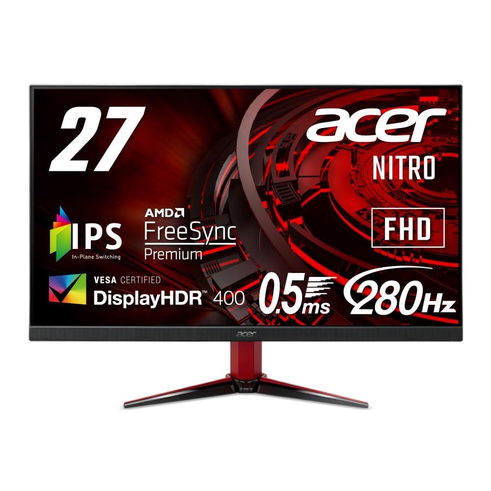Acer Nitro ゲーミングモニター 27in IPS 非光輝 盛りだくさん固定ディスク 0.5ms 240サイクル HDMI (280サイクル DisplayPort/厚地の外套時辰儀) AMD FreeSync Premium VESA DisplayHDR 400 金棒引き内蔵 VESAマウント相応う チルト VG271Zbmiipx